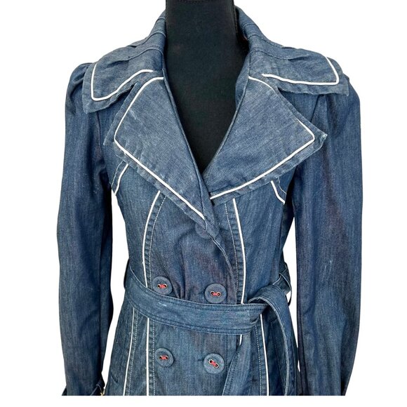 VINTAGE 90s-Y2K Guess Denim Trench Coat Jacket - Picture 2 of 14